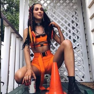 Neon orange rave outfit set